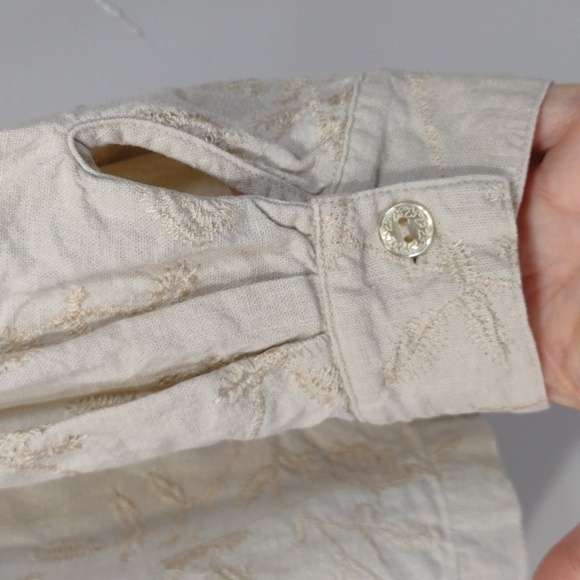 Cream Linen-blend Embroidered Button-Up Tunic Top Shirt XL - Picture 5 of 10